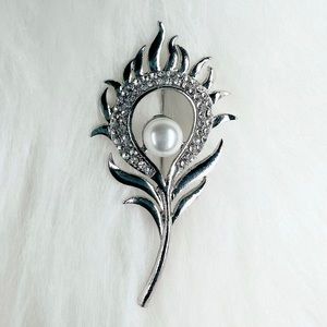 Miss Universe Mikimoto Phoenix Pin/Brooch Rhinestones, Silver color,  Pageant